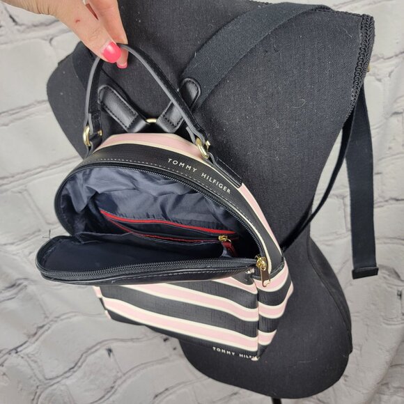 Tommy Hilfiger Womens Mini Backpack Bag Pink Navy White Stripe Small Handbag - Picture 6 of 11